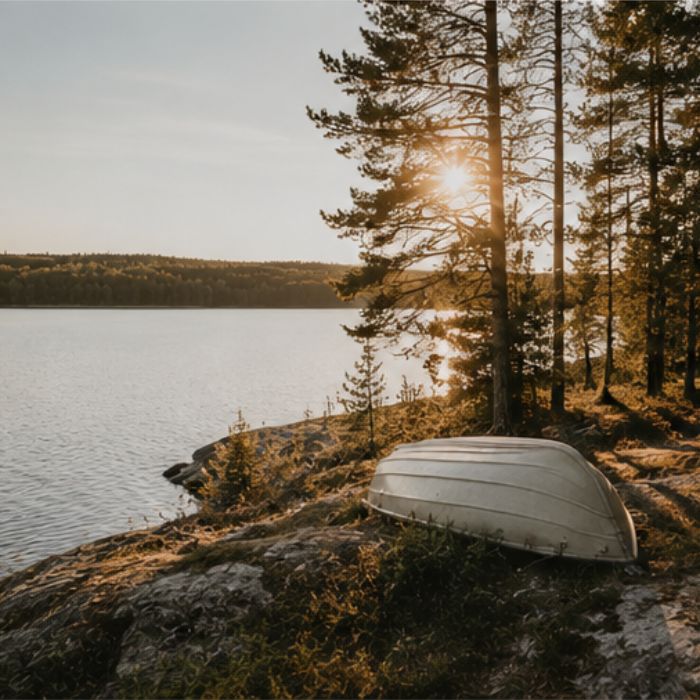 Boot op een meer nabij Stuga Värmland