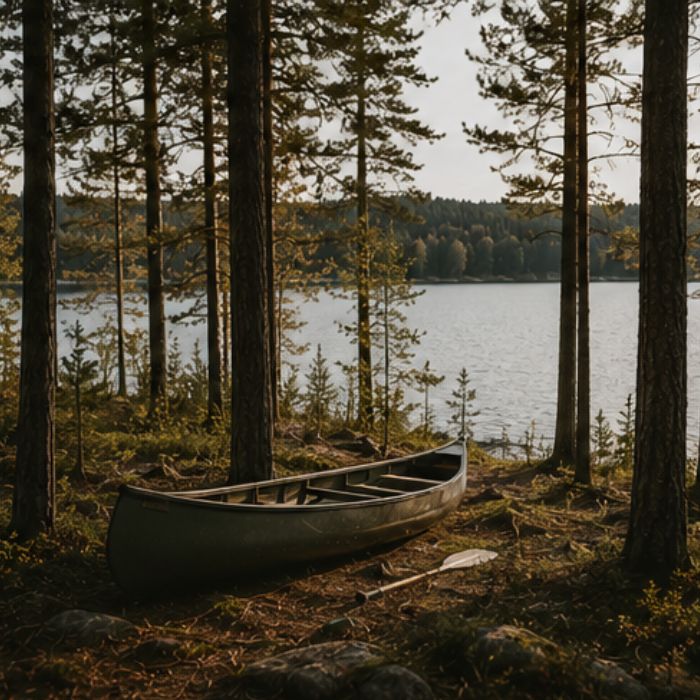 Kano aan de oever nabij Stuga Värmland